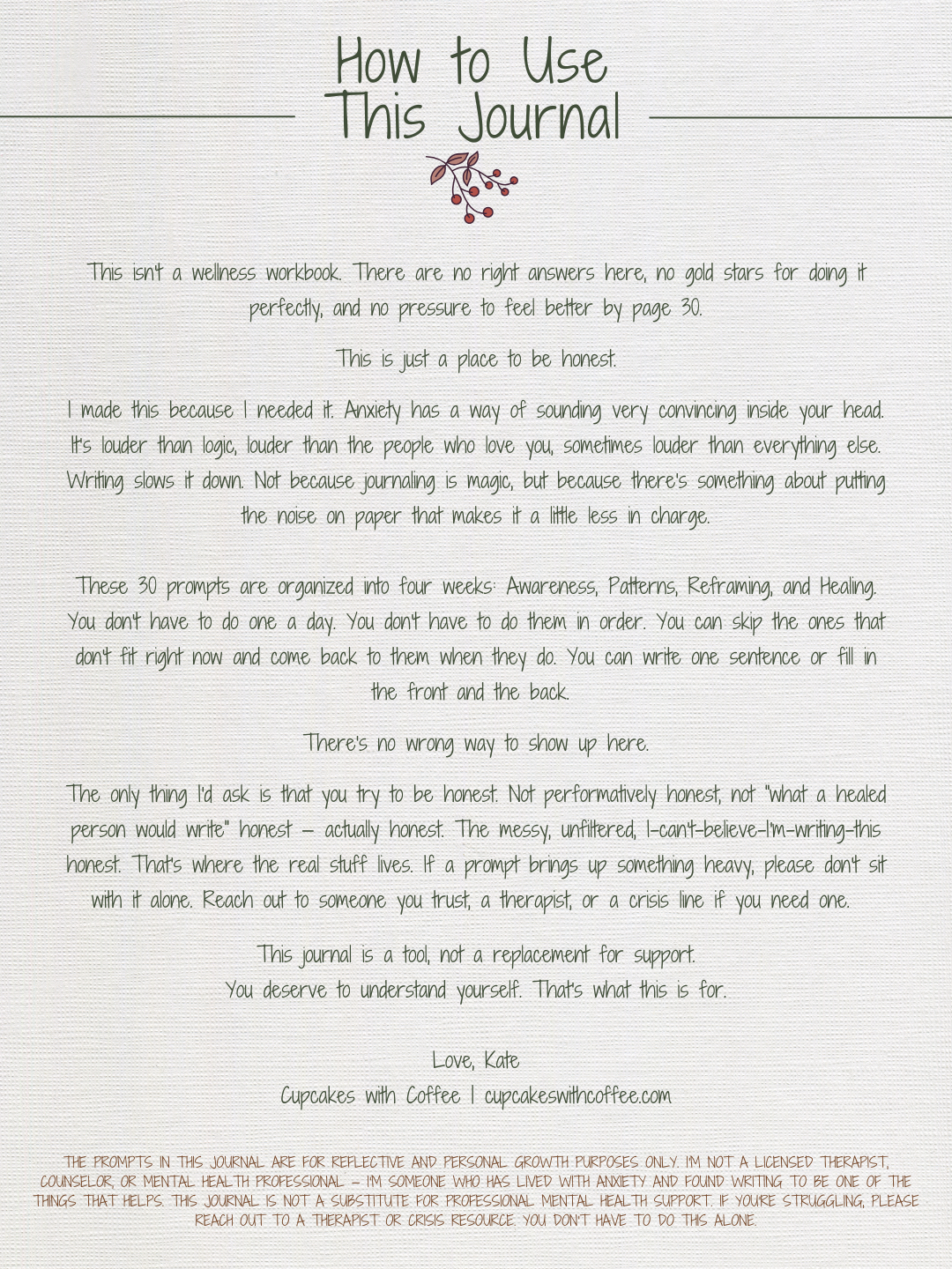 Instructions for using a wellness journal with text and a decorative element on a white background.