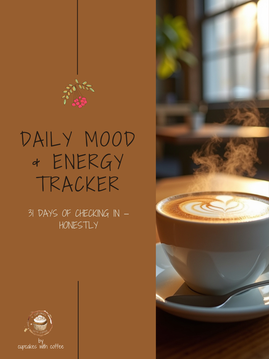 Daily mood and energy tracker with a cup of steaming coffee on a blurred background