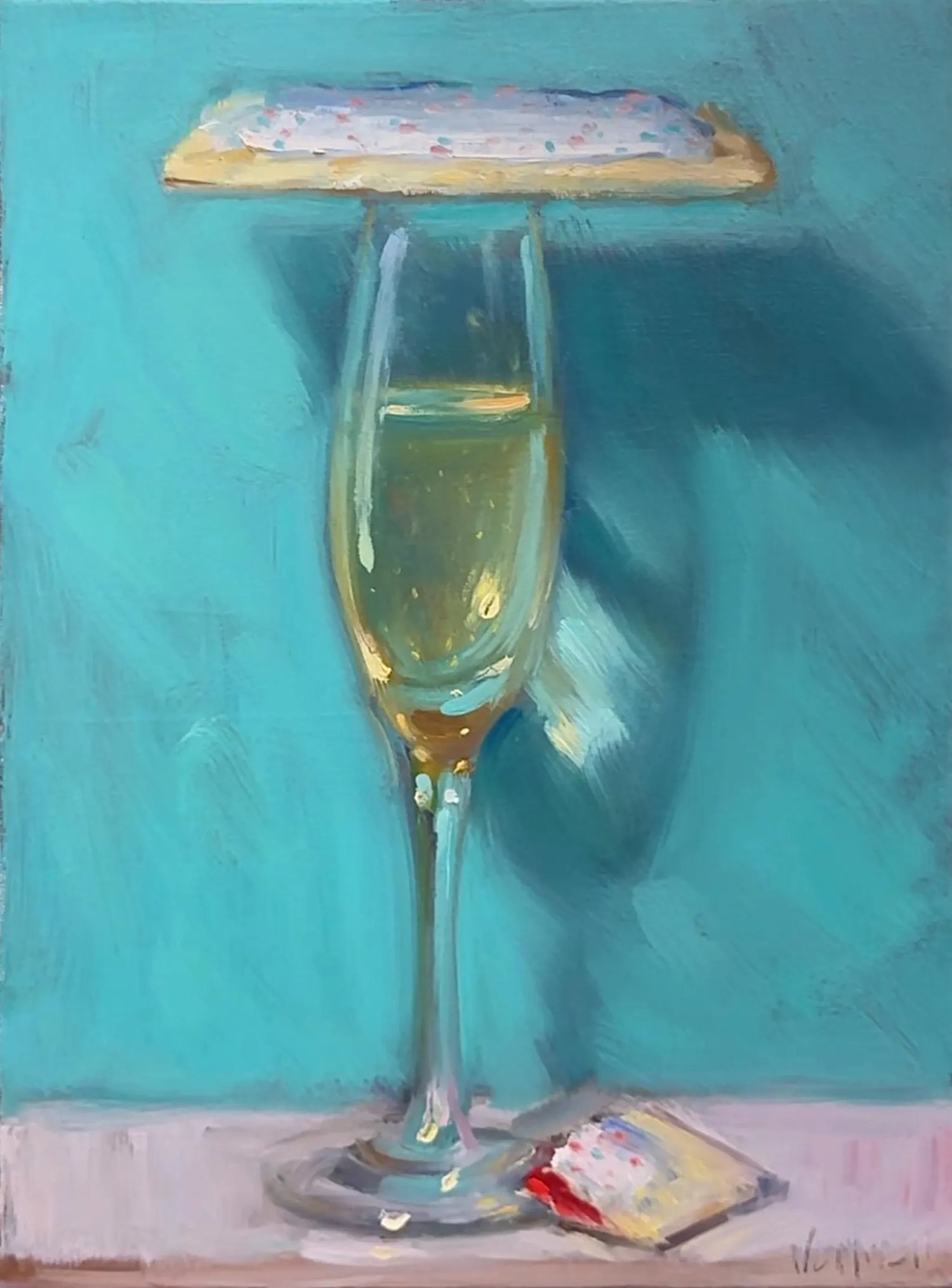 Painting of a glass of champagne and  pop tarts - alcohol myths debunked